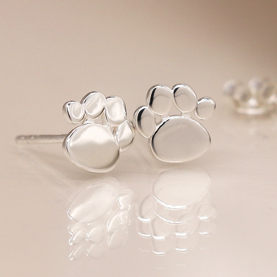 Silver Paw Print Studs