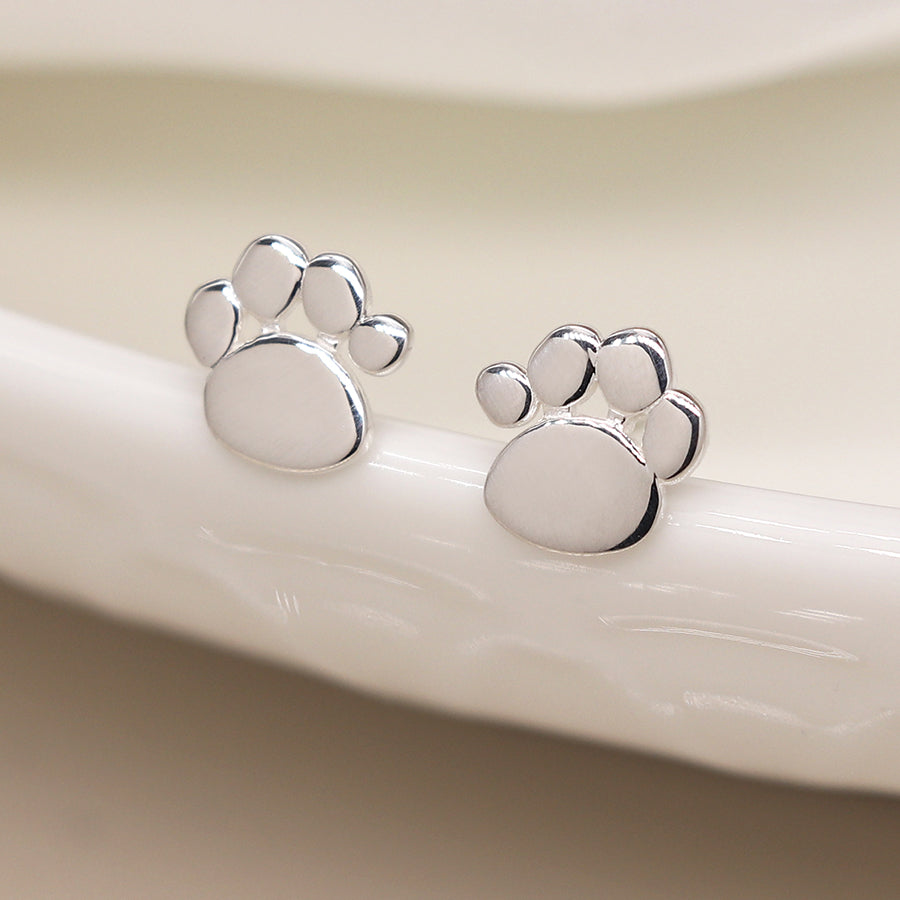 Silver Paw Print Studs