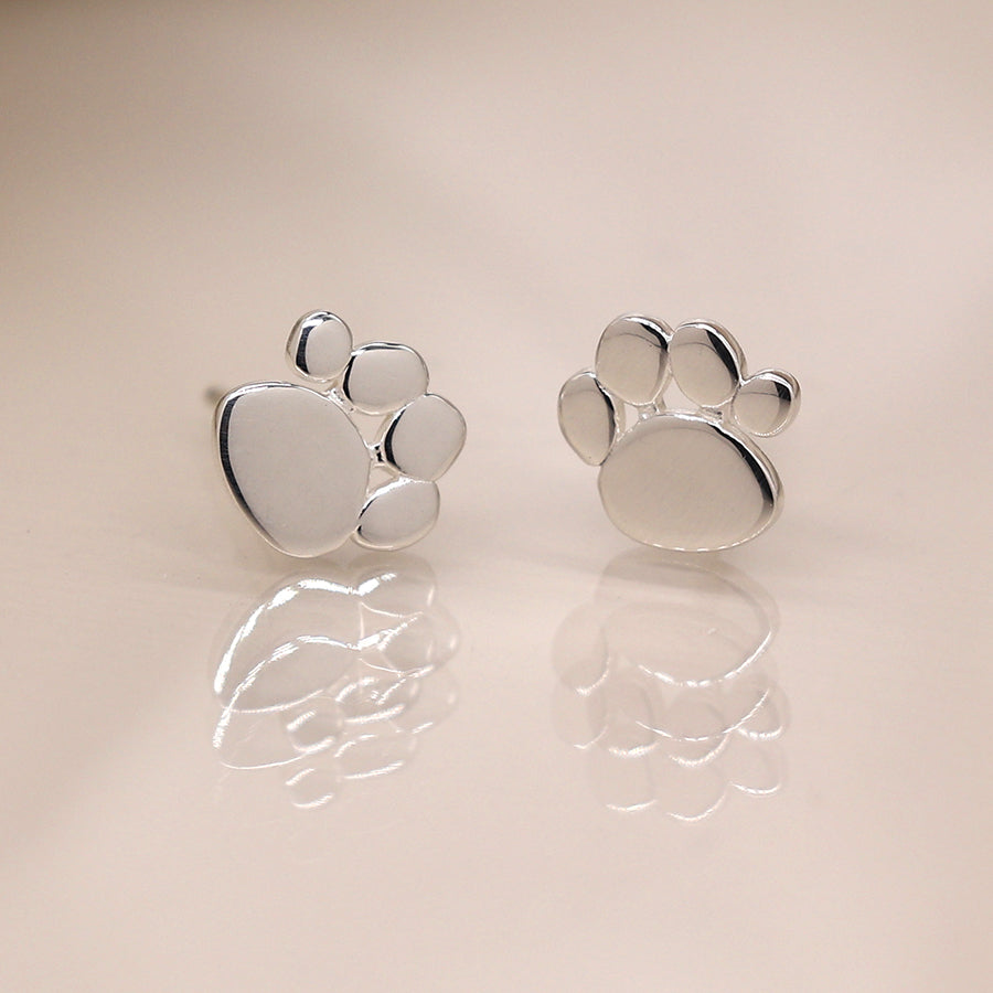 Silver Paw Print Studs