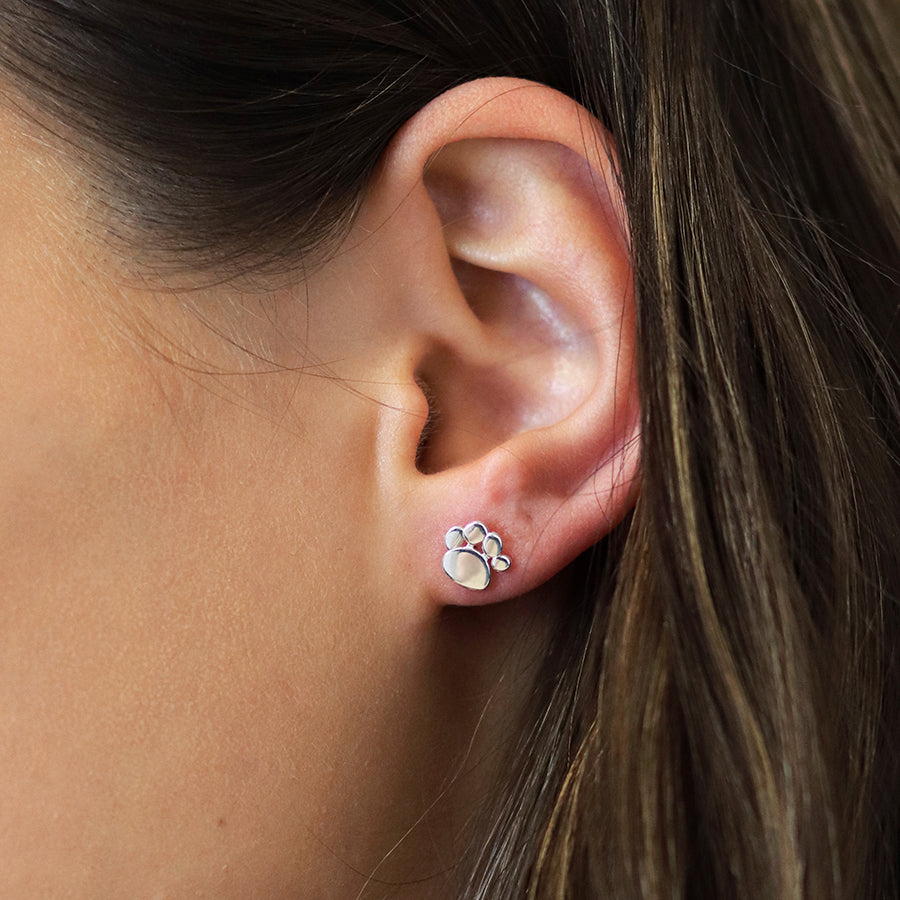 Silver Paw Print Studs