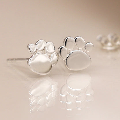 Silver Paw Print Studs