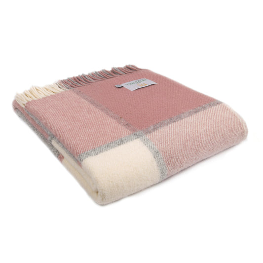 Dusky Pink Block Check Wool Throw