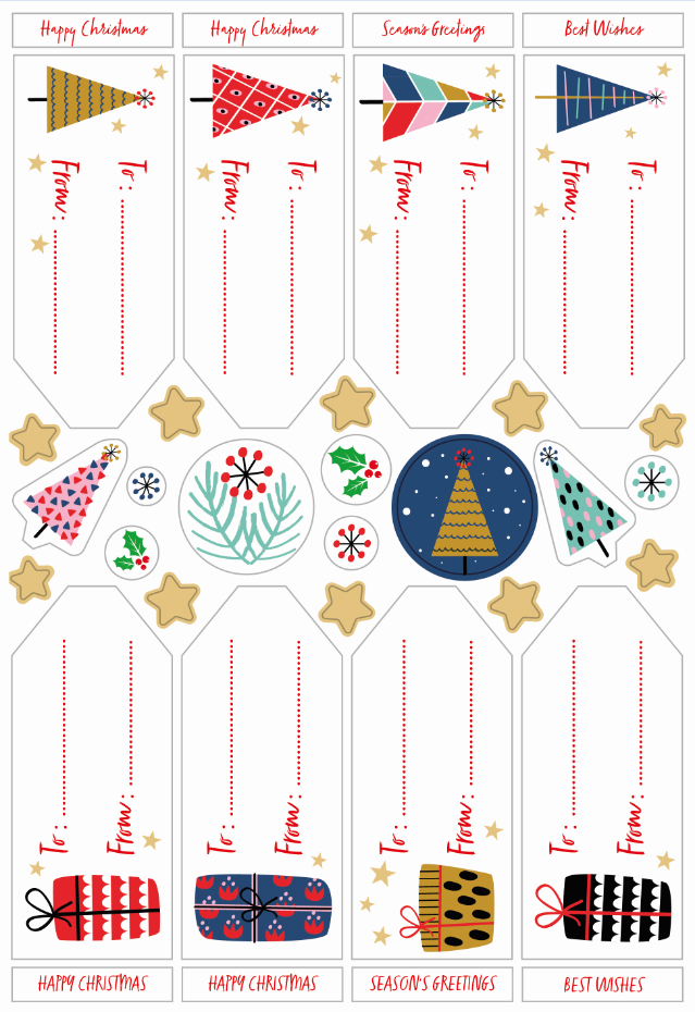 Christmas Tree/Present Wrapping Paper With Sticker Labels