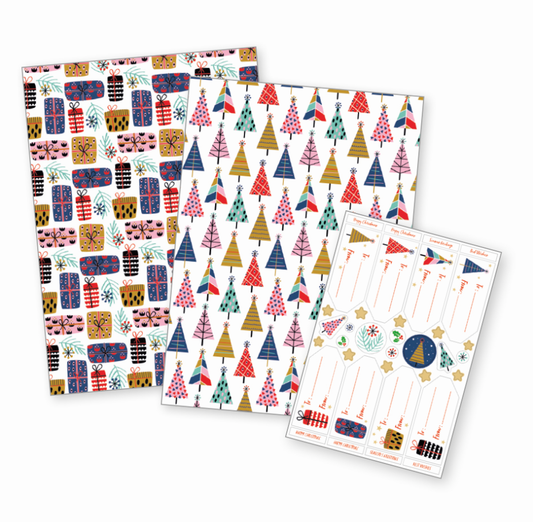 Christmas Tree/Present Wrapping Paper With Sticker Labels