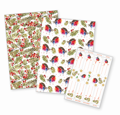 Robin/Berry Wrapping Paper with Sticker labels